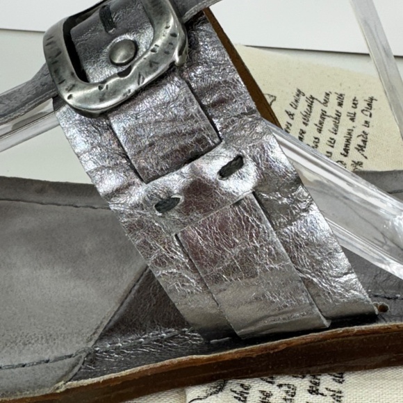 A.S.98 Italian Leather Sandals – Metallic Silver Buckle Thong – Rare - Picture 5 of 15